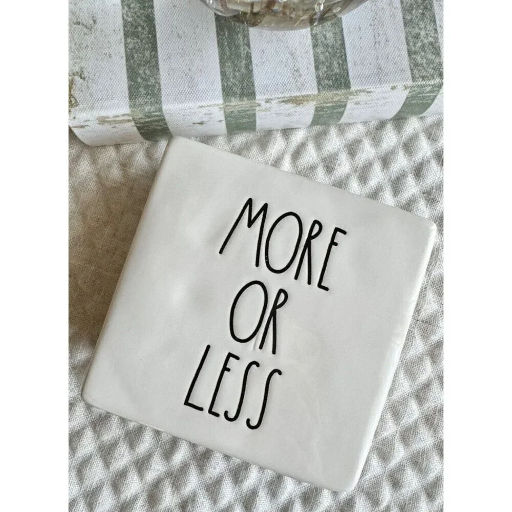 New Rae Dunn LESS IS MORE / MORE OR LESS Ceramic Desk Block Paperweight Decor